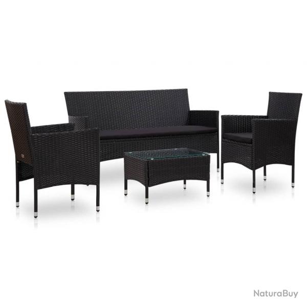 Salon de jardin 4 pcs avec coussins Rsine tresse Noir alsavelo