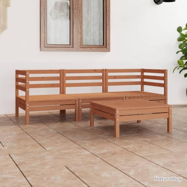 Salon de jardin 4 pcs Marron miel Bois de pin massif alsavelo