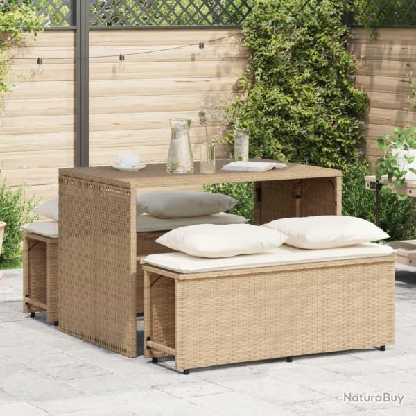 Ensemble  manger de jardin et coussins 3 pcs Beige poly rotin alsavelo