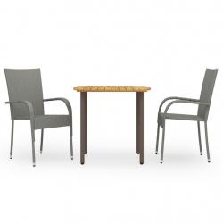 Ensemble à manger de jardin 3 pcs Résine tressée Gris alsavelo