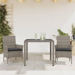 Ensemble à manger de jardin et coussins 3 pcs gris rotin verre alsavelo