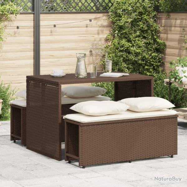 Ensemble  manger de jardin 3 pcs et coussins marron poly rotin alsavelo