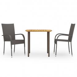 Ensemble à manger de jardin 3pcs Résine tressée Marron alsavelo