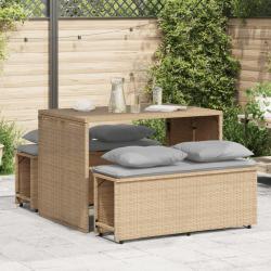 Ensemble à manger de jardin et coussins 3 pcs Beige poly rotin alsavelo