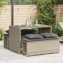 Ensemble à manger de jardin 3pcs coussins gris clair poly rotin alsavelo