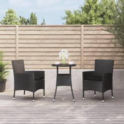 bistro de jardin 3 pcs coussins noir poly rotin alsavelo
