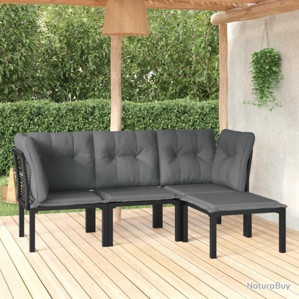 Salon de jardin 4 pcs noir et gris rsine tresse alsavelo