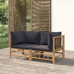 Canapés d'angle de jardin avec coussins gris foncé 2 pcs bambou alsavelo