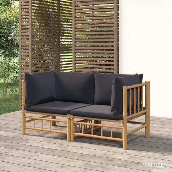 Canaps d'angle de jardin avec coussins gris fonc 2 pcs bambou alsavelo