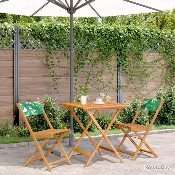 bistro 3 pcs motif de feuilles tissu et bois massif alsavelo