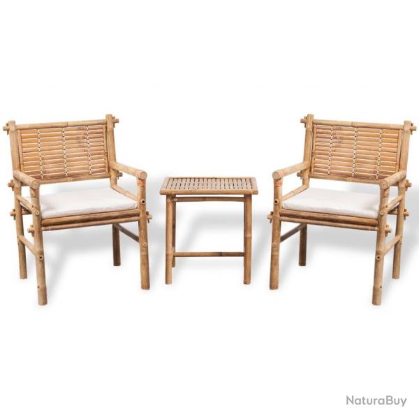 Mobilier de bistro 3 pcs avec coussins Bambou alsavelo