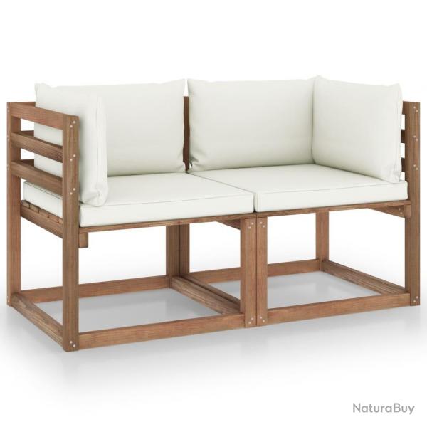 Canap palette de jardin 2 places et coussin blanc crme Pinde alsavelo