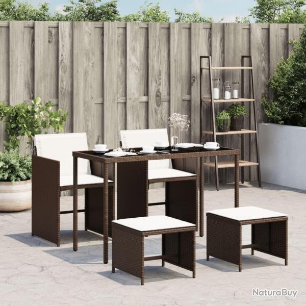 Ensemble  manger de jardin 5 pcs et coussins marron poly rotin alsavelo