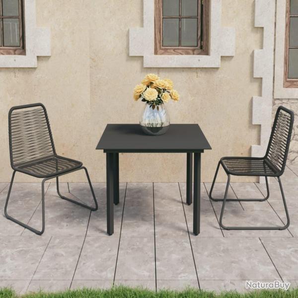 Ensemble  manger de jardin 3 pcs PVC rsine tresse noir alsavelo