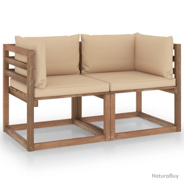 Canap palette de jardin 2 places et coussins beige Pinde alsavelo