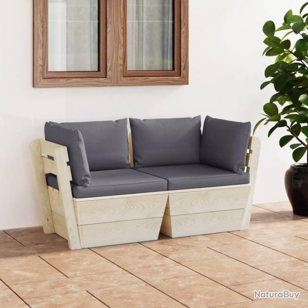 Canap palette  2 places de jardin avec coussins Bois d'pica alsavelo