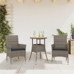 Ensemble à manger de jardin et coussins 3 pcs gris rotin acacia alsavelo