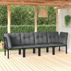 Salon de jardin 4 pcs noir et gris résine tressée alsavelo