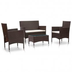 Salon de jardin 4 pcs avec coussins Résine tressée Marron alsavelo