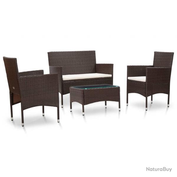 Salon de jardin 4 pcs avec coussins Rsine tresse Marron alsavelo