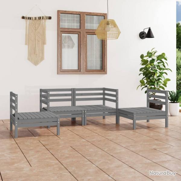 Salon de jardin 4 pcs Gris Bois de pin massif alsavelo
