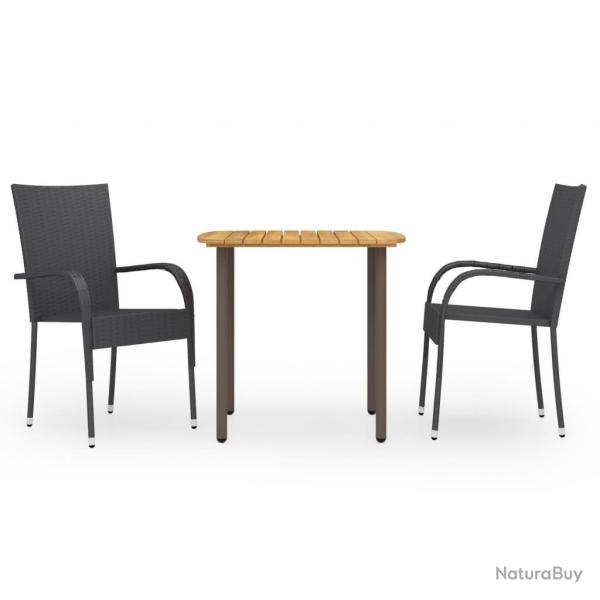Ensemble  manger de jardin 3pcs Rsine tresse Noir alsavelo