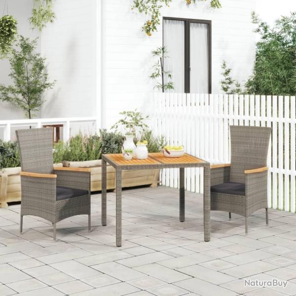 Ensemble  manger de jardin 3 pcs coussins gris rsine tresse alsavelo