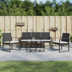 Ensemble à manger de jardin avec coussins 5 pcs noir rotin PP alsavelo