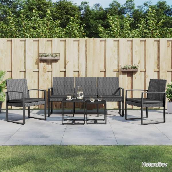Ensemble  manger de jardin coussins 5 pcs gris fonc rotin PP alsavelo