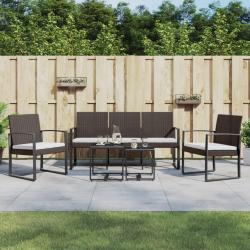 Ensemble à manger de jardin avec coussins 5 pcs marron rotin PP alsavelo
