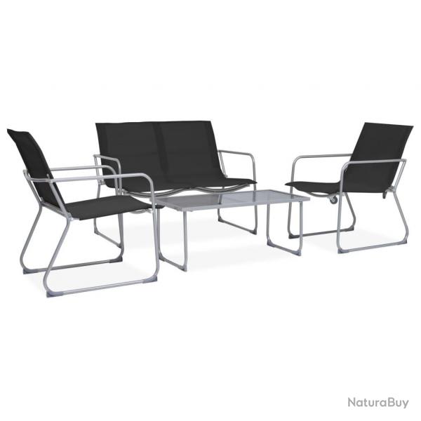 Salon de jardin 4 pcs Tissu et acier Noir alsavelo