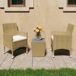 bistro 3 pcs Résine tressée et verre trempé Beige alsavelo