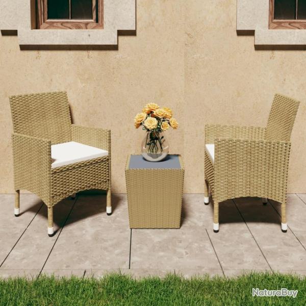 bistro 3 pcs Rsine tresse et verre tremp Beige alsavelo