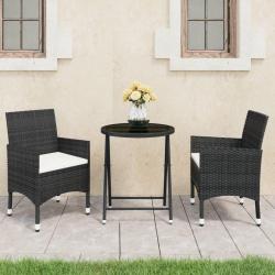 bistro de jardin 3 pcs poly rotin et verre trempé alsavelo