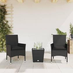 bistro avec coussins 3pcs noir résine tressée verre alsavelo