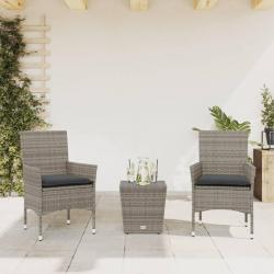 bistro avec coussins 3 pcs gris rotin et verre alsavelo