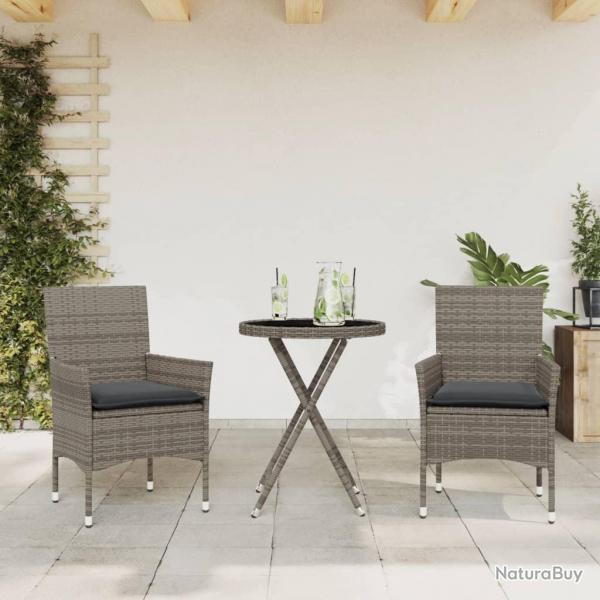 bistro avec coussins 3 pcs gris rotin et verre alsavelo