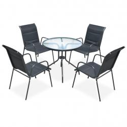 Mobilier de salle à manger d'extérieur 5 pcs Acier Noir alsavelo