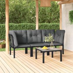Salon de jardin 4 pcs noir et gris résine tressée alsavelo