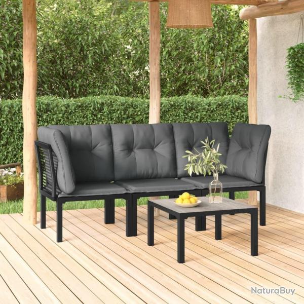 Salon de jardin 4 pcs noir et gris rsine tresse alsavelo