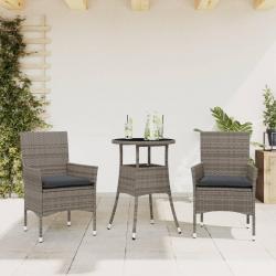 Ensemble à manger de jardin et coussins 3 pcs gris rotin verre alsavelo