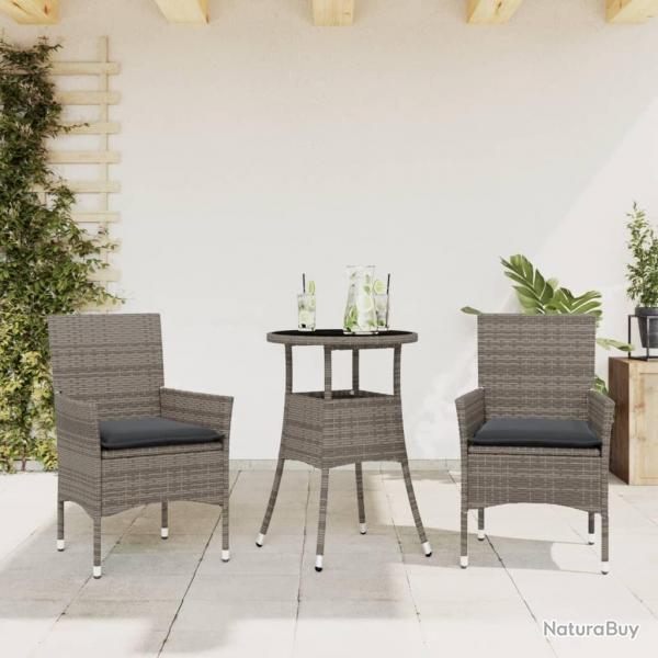 Ensemble  manger de jardin et coussins 3 pcs gris rotin verre alsavelo