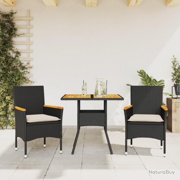 Ensemble  manger de jardin et coussins 3 pcs noir rotin acacia alsavelo