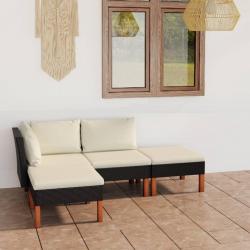 Salon de jardin 4 pcs avec coussins Résine tressée Noir alsavelo