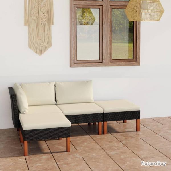 Salon de jardin 4 pcs avec coussins Rsine tresse Noir alsavelo