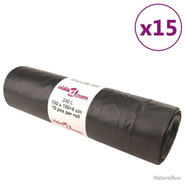Sacs poubelles avec cordons 150 pcs noir 240 L alsavelo
