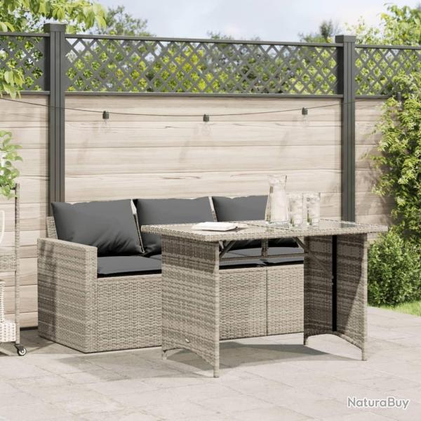 Ensemble  manger de jardin et coussins 2 pcs gris clair rotin alsavelo