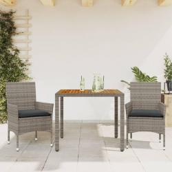 Ensemble à manger de jardin et coussins 3 pcs gris rotin acacia alsavelo