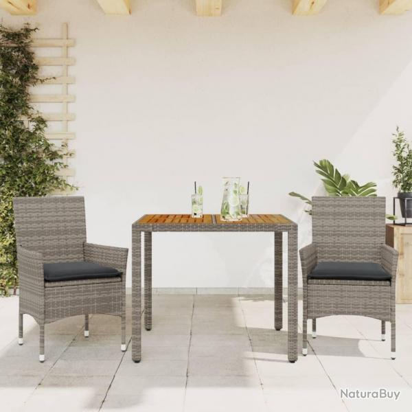 Ensemble  manger de jardin et coussins 3 pcs gris rotin acacia alsavelo