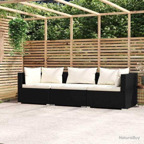 Canap 3 places avec coussins Noir Rsine tresse alsavelo